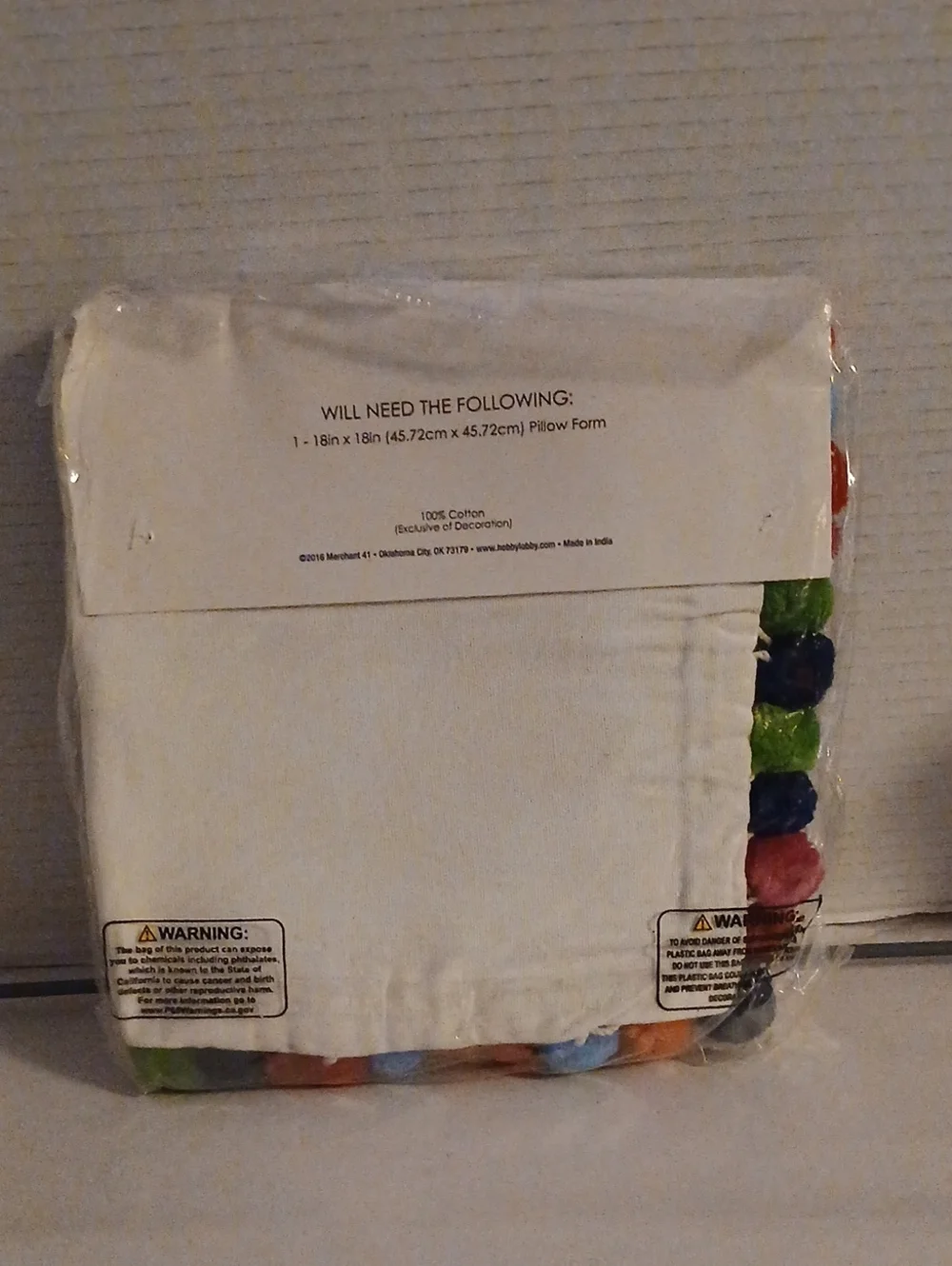 Merchant 41 White Pillow Cover with Multicolor Pom Trim